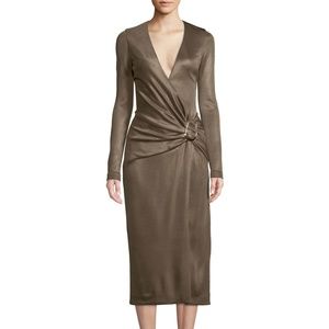 LAST CHANCE Cushnie Mink Long Sleeve Wrap Effect Midi Dress 6